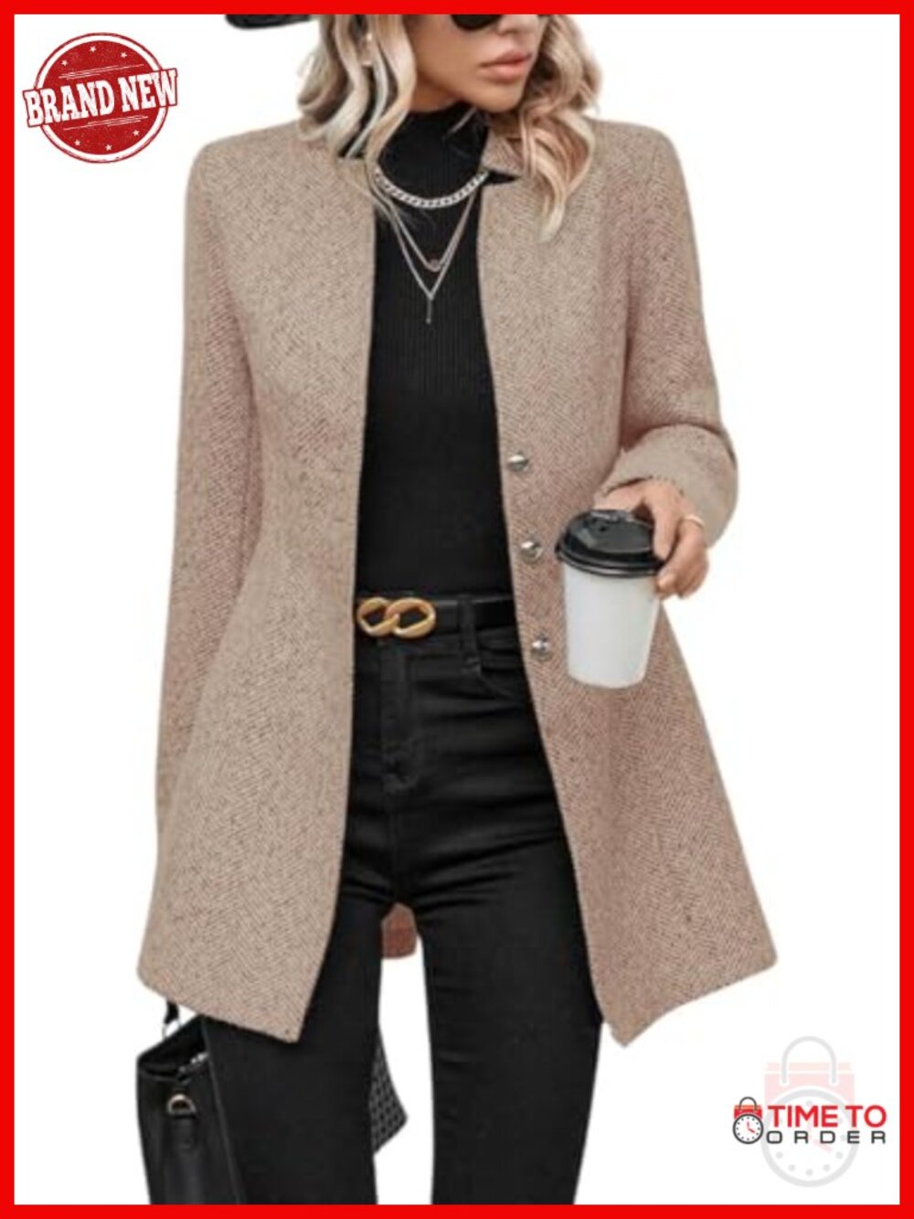 Women's Wool Blend Pea Coat Single Breasted Long Sleeve Mid-Long Winter Jacket